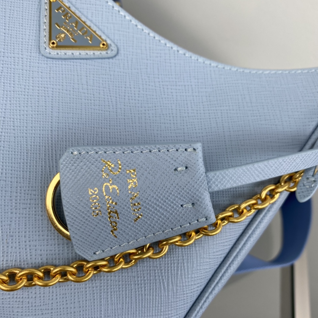 Prada Saffiano Leather Re Edition 2005 Shoulder Bag Light Blue 1BH204